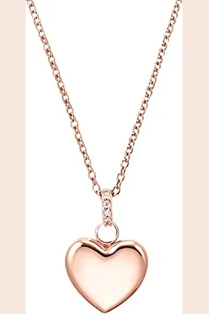 QS by s.Oliver Necklace with pendant 925 sterling silver ladies necklace, with cubic zirconia synth, 42+3 cm, rose color, heart, Comes in jewelry gift box, 2032598