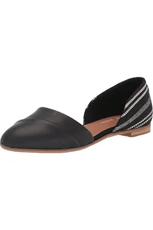 TOMS WOMEN JUTTI DORSAY Black Leather/Global Stripe UK3.5