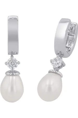 Amor Hoop earrings 925 Sterling woman earrings, with zirconia synth., with freshwater cultured pearl, 2.9 cm, , comes in jewelry gift box