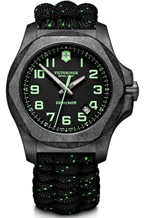Victorinox Men’s Watch I.N.O.X. Carbon Ø 43 mm, Swiss Made, Analogue Quartz, Water-Resistant up to 200 m, Sapphire Glass, Paracord Strap, Black