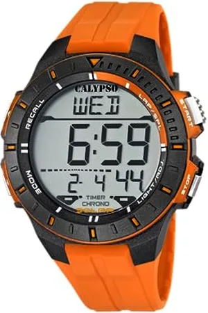 Calypso Unisex Digital Watch with LCD Dial Digital Display and Orange Plastic Strap K5607/1