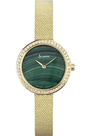 Accurist Ladies Jewellery 28mm Quartz Watch in Green with Analogue Display, and Gold Stainless Steel Bracelet 78004