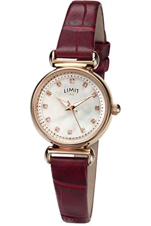 Limit Ladies 23m Classic Rose Gold Case Mother of Pearl Dial Croco Textured Red PU Strap Watch 60043