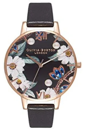 Olivia Burton Analogue Quartz Watch for Women with Black Leather Strap - OB16BF04