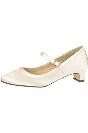 Rainbow Club Bridal Shoes Larissa - Pumps, Ivory Cream Satin, Simple, Comfortably Padded, Strap, Block Heel, Ladies