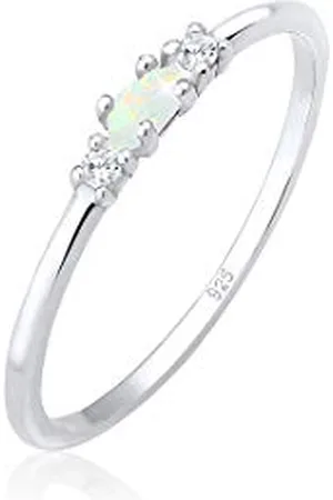 Elli Ring Ladies Vintage with Zirconia Crystals and Opal in 925 Sterling Silver Gold Plated