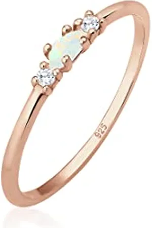 Elli Ring Ladies Vintage with Zirconia Crystals and Opal in 925 Sterling Silver Gold Plated