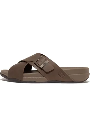 FitFlop Surfer Mens Buckle Nubuck Cross Slides Sandal, , 12 UK