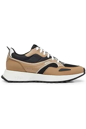 HUGO BOSS Mens Jonah Runn Mixed-Material Trainers with Faux-Leather Trims Size 9