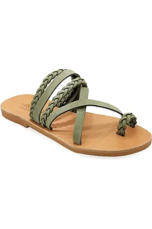 Emmanuela Handcrafted For You Size 4 Emmanuela Greek Style Sandals with braided parts, Quality Handmade Leather Toe Ring Flat Sandals, Slide on Summer Shoes for Women, Boho Chic Slider Sandals