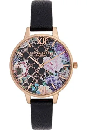 Olivia Burton Analogue Quartz Watch for Women with Black Leather Strap - OB16GH11