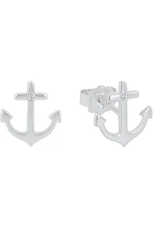 QS by s.Oliver Stud earrings 925 Sterling woman earrings, with zirconia synth., 1.1 cm, , anchor, comes in jewelry gift box