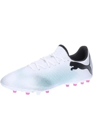 PUMA Men Future 7 Play Mg Soccer Shoes, White- Black-Poison Pink, 9.5 UK