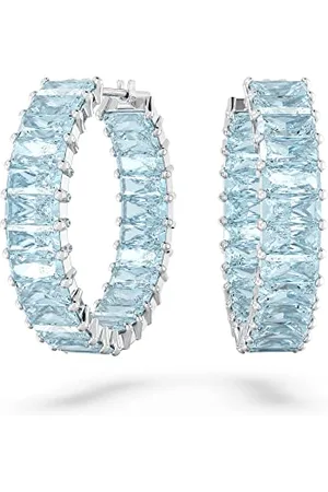 Swarovski Matrix hoop earrings, Baguette cut, , Rhodium plated