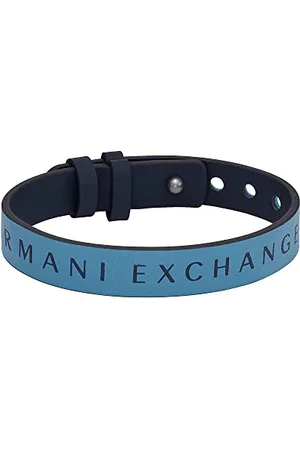 Armani Exchange Bracelet for Men , Length: 250MM, Width: 13MM Blue Leather Bracelet, AXG0106040