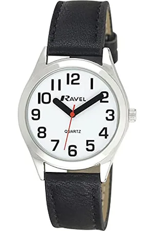 Ravel Unisex Super Bold Sight Aid Watch with Big Numbers - Black/Silver Tone/White Dial