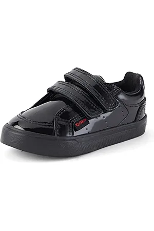 Kickers Girls Tovni Twin Vel Black Leather Easy Fastening School Shoes, , 12 UK Child