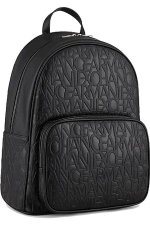 Armani Exchange Men Essential, Jim, Sustainable, Embossed All Over Logo Backpack, Black, One Size