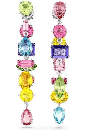 Swarovski Gema Drop Earrings, Multi-Coloured Crystals in Mixed Cuts, Rhodium Plated Setting, from the Gema Collection