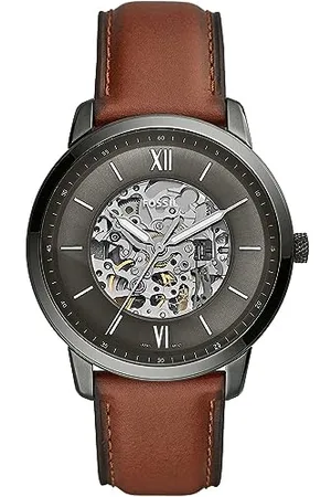 Fossil Watch for Men Neutra Auto, Mechanical Automatic Movement, 44 mm Smoke Stainless Steel Case with a Leather Strap, ME3161