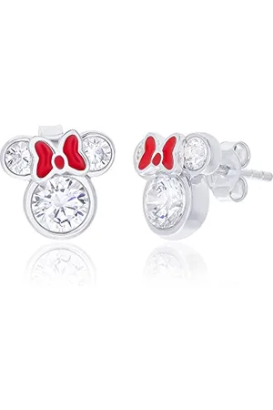 Disney Minnie Mouse red and silver Sterling silver & enamel red Bow CZ Stud Earrings E902851RZWL.PH