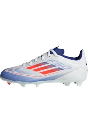 adidas F50 League Football Boots Firm Ground, Cloud White/Solar Red/Lucid Blue, 10 UK