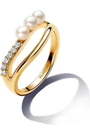 PANDORA Essence 14k Gold-plated ring with treated freshwater cultured pearl and clear cubic zirconia, 52