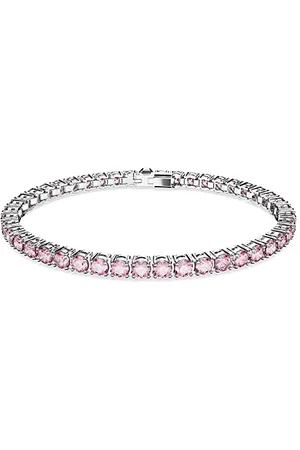 Swarovski Matrix Tennis bracelet, Round cut, Pink, Rhodium plated, M