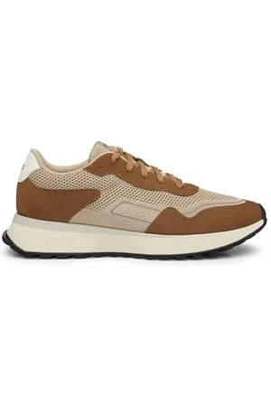 HUGO BOSS Mens Jonah Runn Mixed-Material Trainers with Suede and Faux Leather Size 10