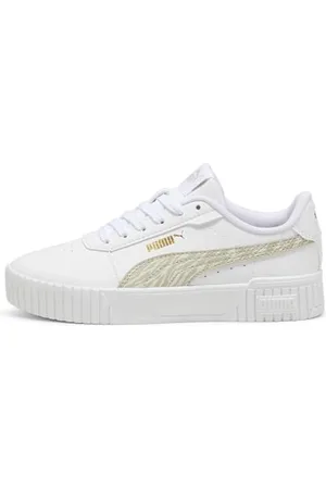 PUMA Carina 2.0 Zebra JR Sneaker, White-Desert DUST Gold, 4.5 UK