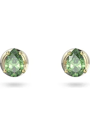Swarovski Stilla Stud Earrings, Green Brilliant Cut Pear Shape Stones in Gold Tone Plated Setting, from the Stilla Collection