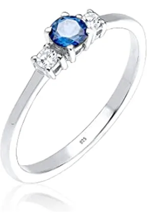 Elli Ring Ladies Engagement Classic with Synthetic Sapphire and Zirconia Crystals in 925 Sterling Silver