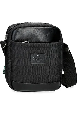 Pepe Jeans Sander Medium Black Crossbody Bag 17X22X6 cm Polyester with Synthetic Leather details