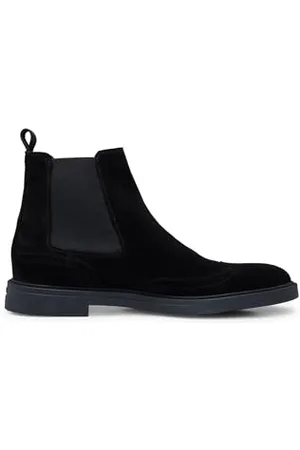 HUGO BOSS Mens Calev Cheb Suede Chelsea boots with signature-stripe detail Size 12