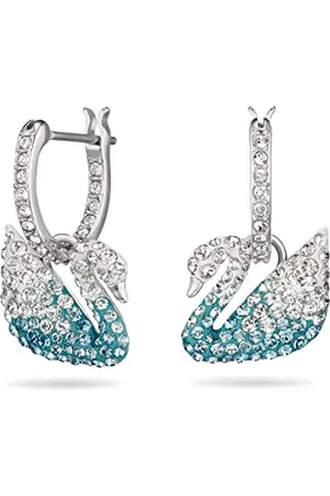 Swarovski Iconic Swan hoop earrings, Swan, Blue, Rhodium plated
