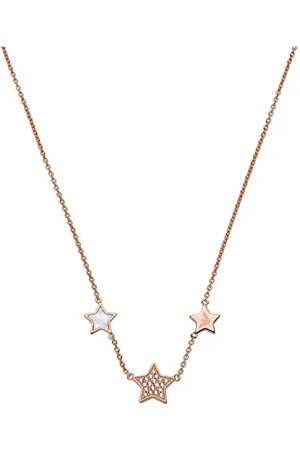Emporio Armani Necklace for Women Fast Tack, Total length: 40cm + 7cm adjustable chain, big star: 10x2mm, small stars: 8x2mm Sterling Silver Necklace, EG3524C221