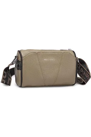 MISS LULÙ Crossbody Bag Ladies Shoulder Bag with Wide Strap Genuine Leather with Detachable Shoulder Strap for Travel Shopping
