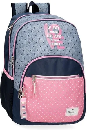 Pepe Jeans Noni Denim Backpack Double Compartment Multicolor 32x44x22cm Polyester 25.81L by Joumma Bags, , Double Backpack Compartment