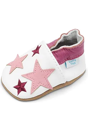 Dotty Fish Soft Leather Baby Shoes. Toddler Shoes. Girls. Non Slip Suede Soles. White with . 0-6 Months (1 UK Child)