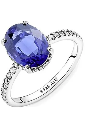 PANDORA Timeless Sterling silver statement halo ring with princess blue crystal and clear cubic zirconia, 56