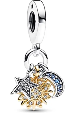 PANDORA Moments Celestial sterling silver and 14k -plated triple dangle with night blue crystal and clear cubic zirconia