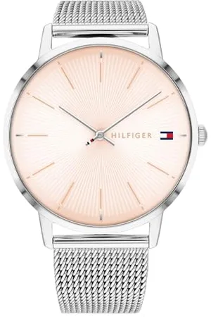 Tommy Hilfiger Analogue Quartz Watch for Women with Silver Stainless Steel Mesh Bracelet or Pink Leather Strap