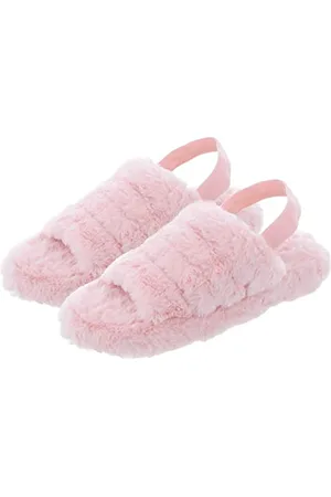 Autumn Faith Ladies Mule Slippers Womens Sliders Faux Fur Elastic Heel Strap Hard Sole 7 UK