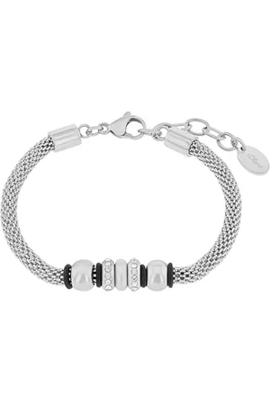 QS by s.Oliver Bracelet stainless steel rubber woman bracelet, with crystal, 18+3 cm, silver, comes in jewelry gift box