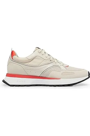 HUGO BOSS Mens Jonah Runn Mixed-Material Trainers with Faux-Leather Trims Size 10