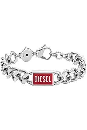 Diesel Bracelet for Men Steel, Length: 180-195mm, Width: 12mm, Height: 4.3mm Silver Stainless Steel Bracelet, DX1371040
