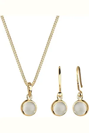 Elli Jewelry Set Ladies moonstone pendant ear hanger set in 925 sterling silver gold plated