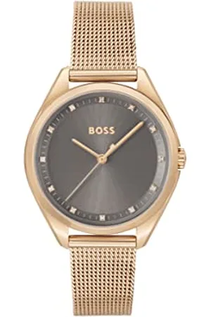 HUGO BOSS Analogue Quartz Watch for Women with Carnation Gold Colored Stainless Steel mesh Bracelet - 1502668