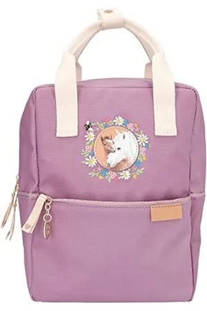 Depesche 12165 Miss Melody Farm House Childrens Backpack in Lilac with Horse Motif and Floral Embroidery Bag with Adjustable Straps and Pendant, , cute