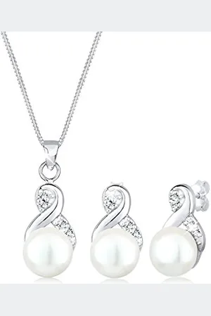 Elli Jewelry Set Ladies Infinity Symbol Elegant Set Stud Earrings with Freshwater Cultured Pearls and Crystals in 925 Sterling Silver